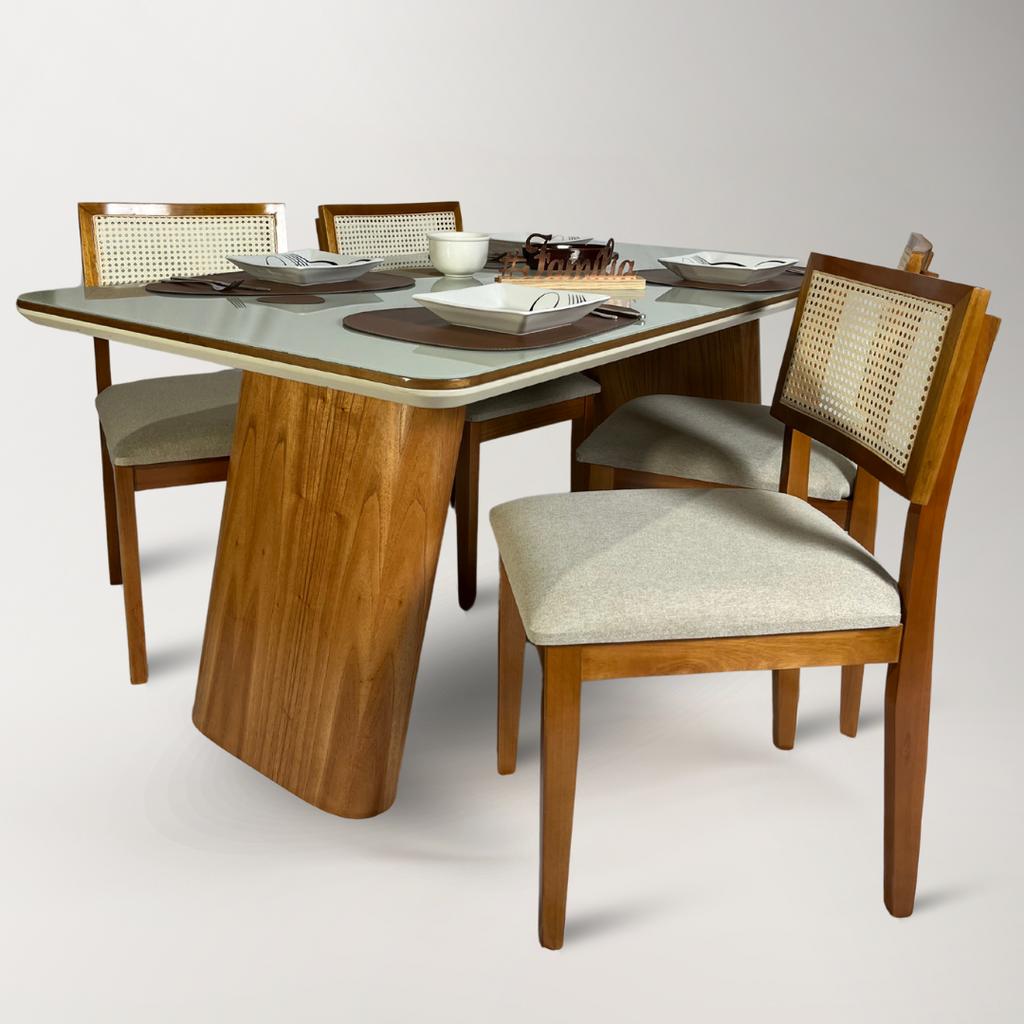 Conjunto Mesa Mg Decore com 6 Cadeira Estrela em Rattan