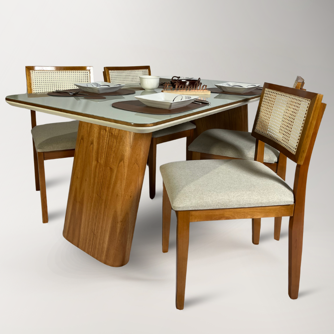 Conjunto Mesa Mg Decore com 6 Cadeira Estrela em Rattan