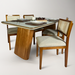 Conjunto Mesa Mg Decore com 6 Cadeira Estrela em Rattan