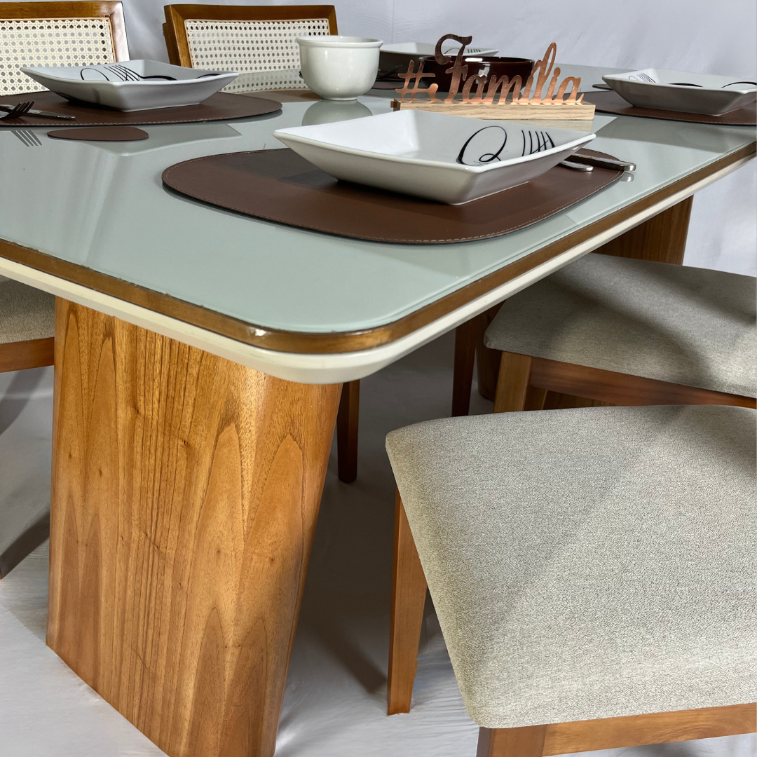 Conjunto Mesa Mg Decore com 6 Cadeira Estrela em Rattan