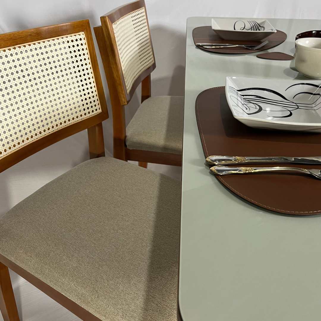 Conjunto Mesa Mg Decore com 6 Cadeira Estrela em Rattan
