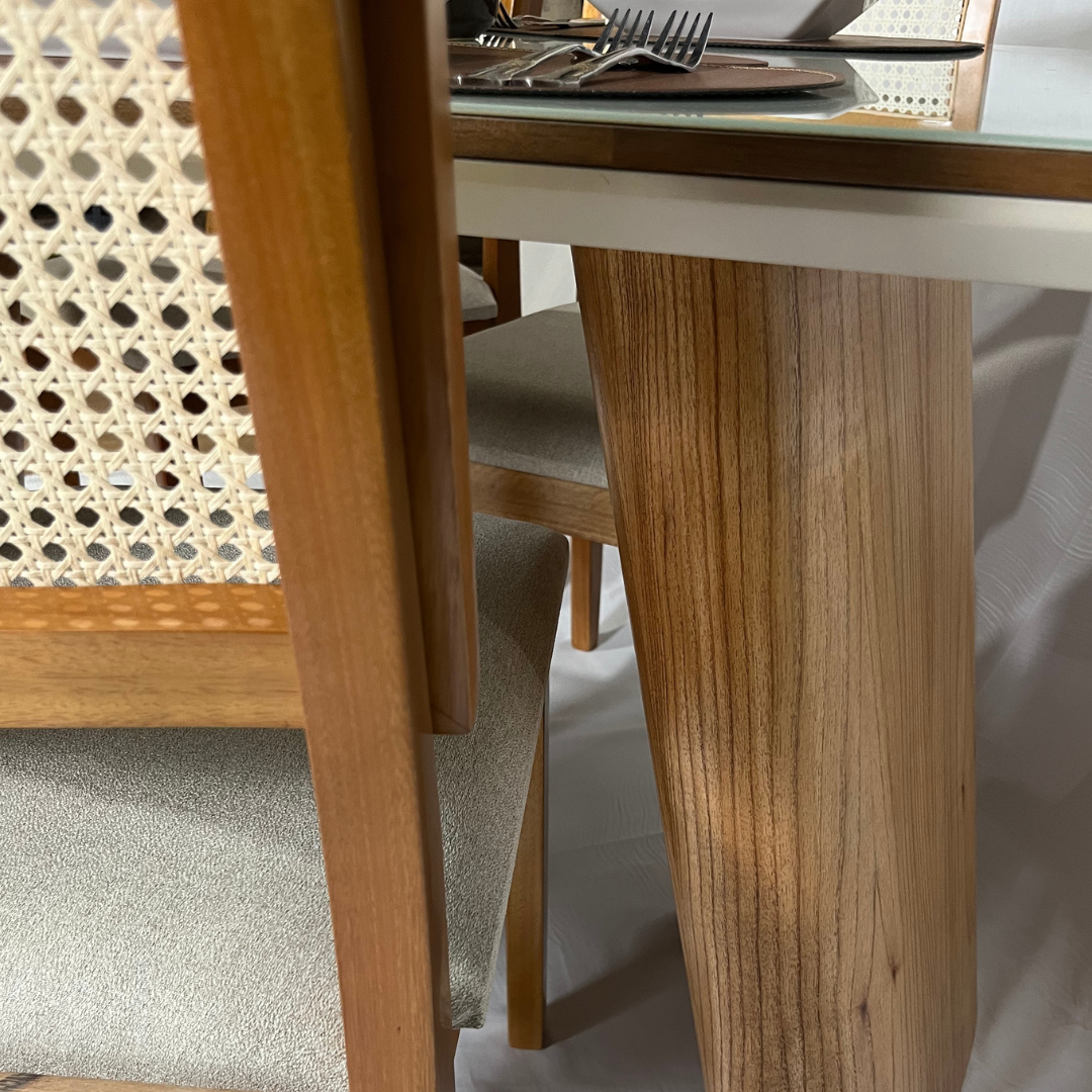 Conjunto Mesa Mg Decore com 6 Cadeira Estrela em Rattan