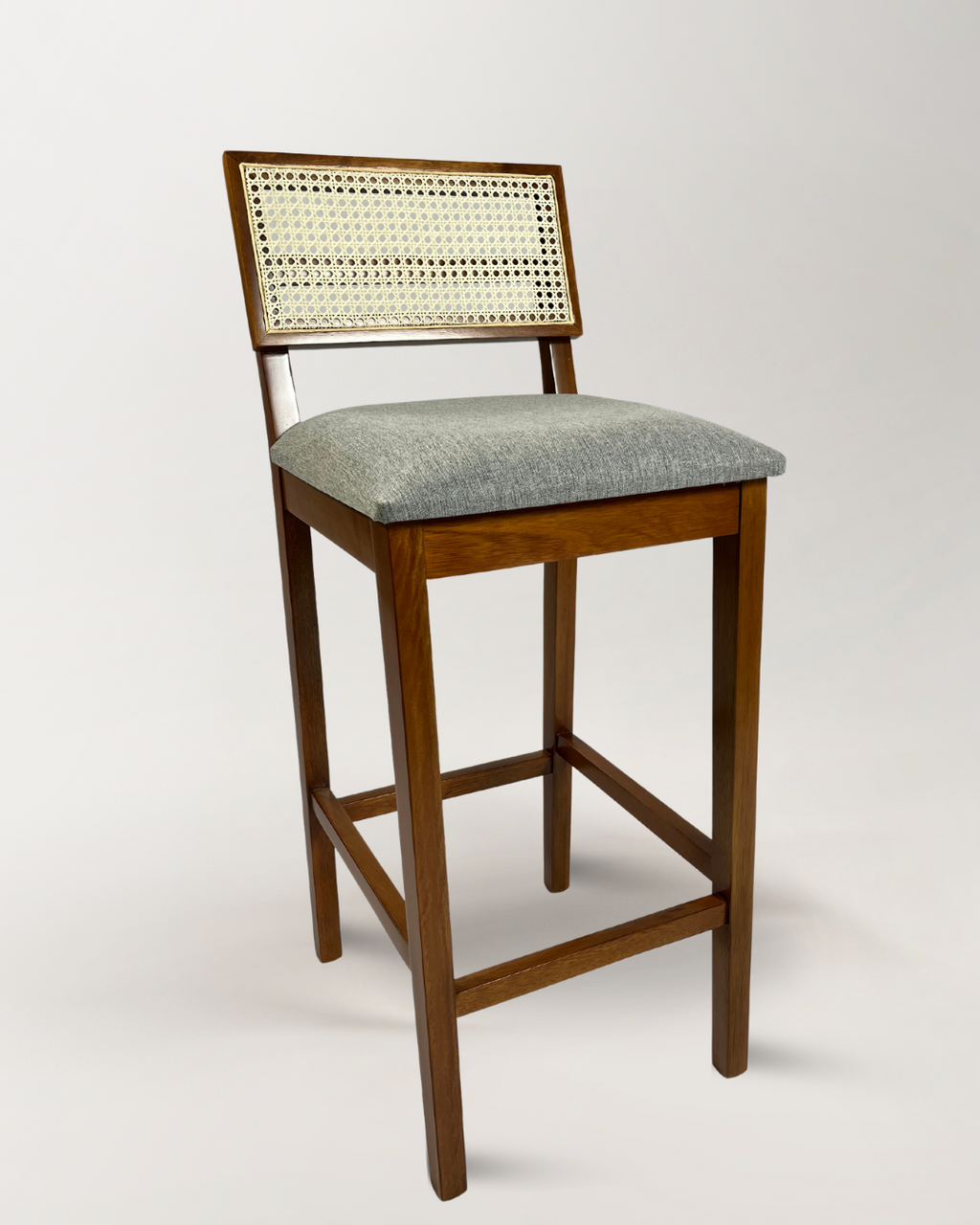 Banqueta Paris em Madeira Maciça e Rattan – Elegância e Conforto | 1m Altura