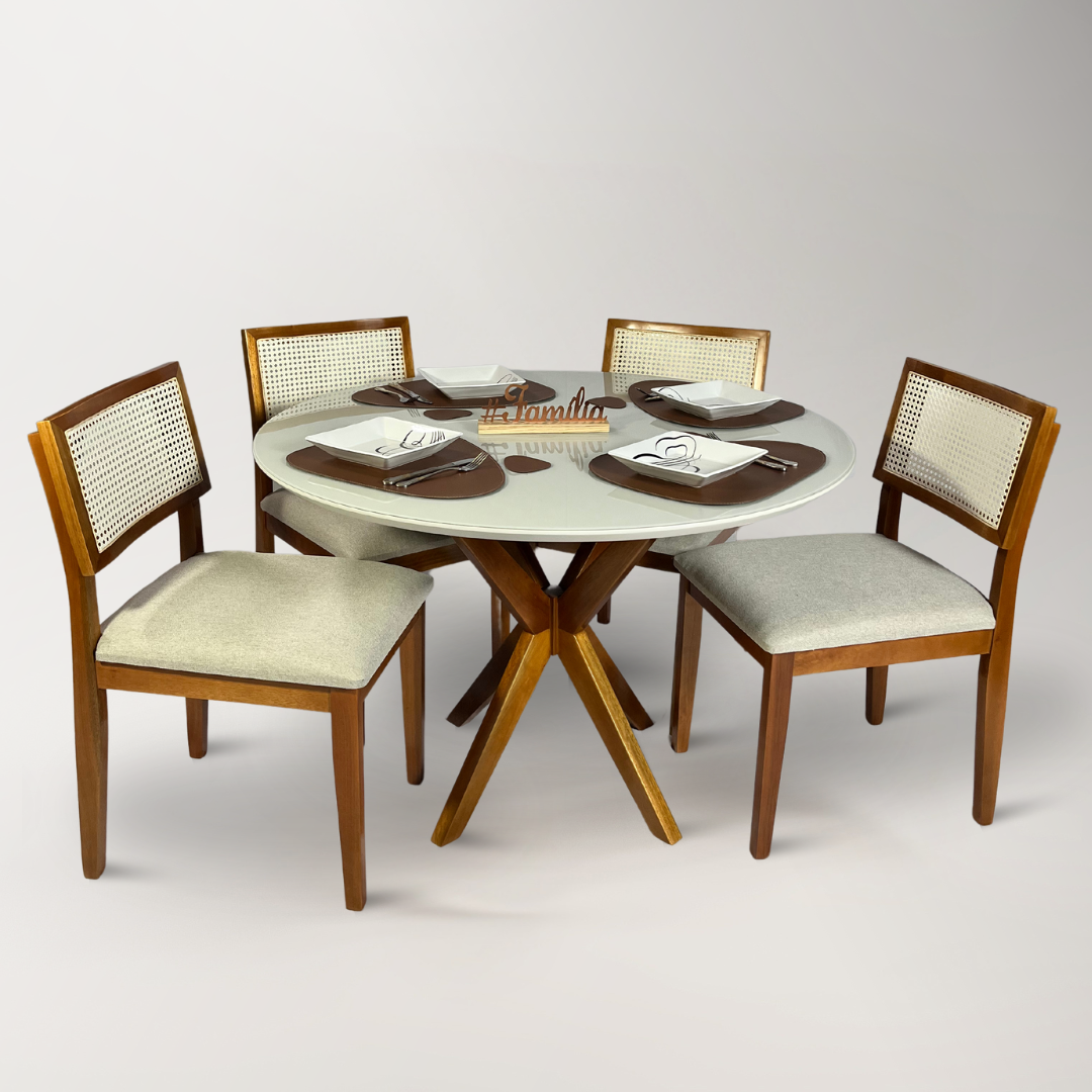 Conjunto Mesa Itália e Cadeiras Estrela de Rattan Natural – Sofisticação e Conforto
