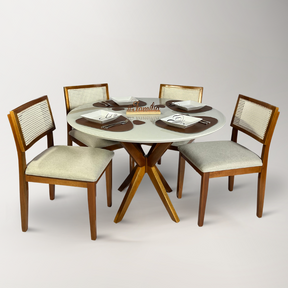 Conjunto Mesa Itália e Cadeiras Estrela de Rattan Natural – Sofisticação e Conforto