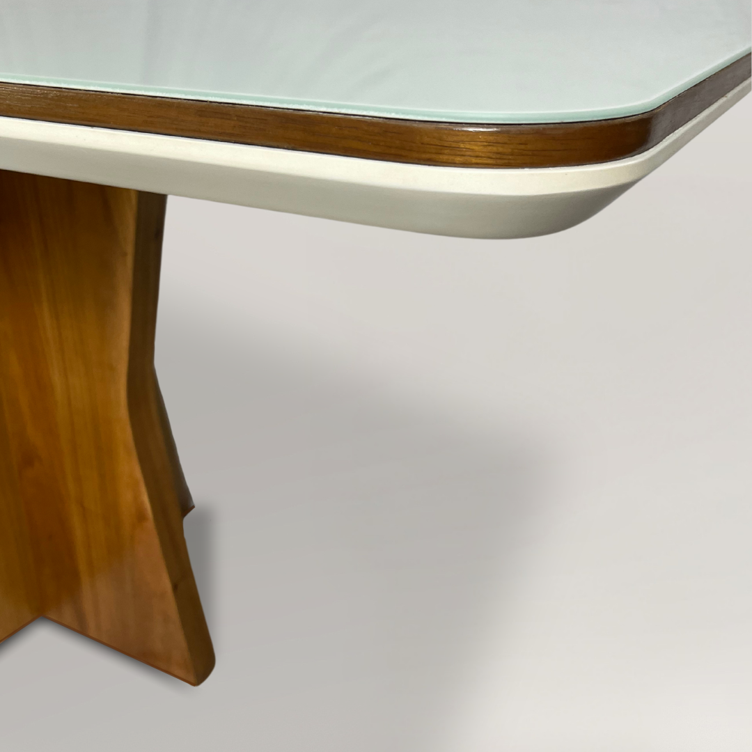 Conjunto Mesa Isa e 6 Cadeiras Estrela de Madeira maciça e encosto com Rattan Natural